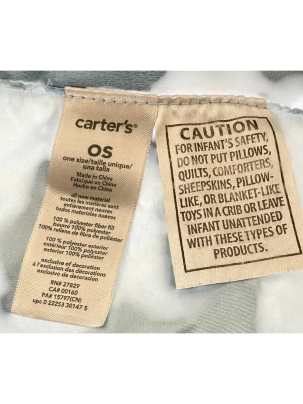 Carters Blue Elephant Lovey‎ Baby Security Blanket Plush Toy Satin Back Rattle